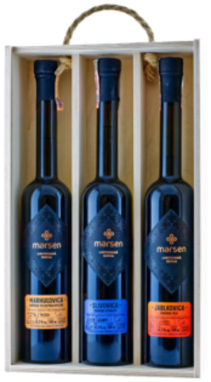 Marsen Set Odrodový (Marhuľovica Veľkopavlovická, Slivovica Stanley, Jablkovica Fuji) 42.3% 3 x 0,5L (set)